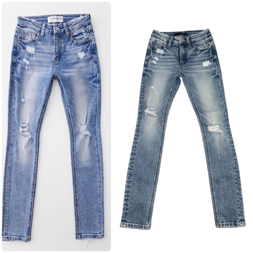 NEW Flying Monkey Buckle Kids Girls High Rise Skinny Stretch Distressed Jeans